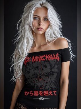 Killstar Ice Nine Kills Off Shoulder Graphic Top Large XL